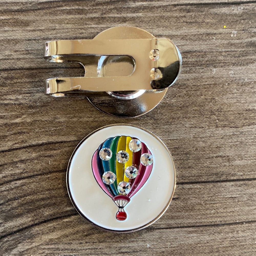 Golf ball marker, air, balloon, with crystals, magnetic with hat clip